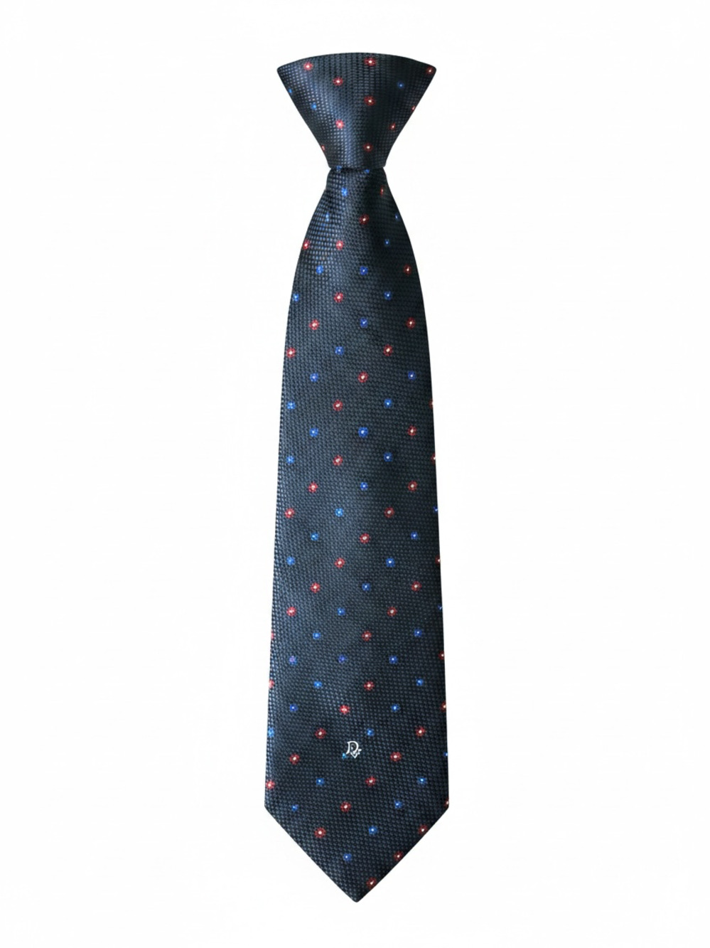 Vintage Christian Dior Monsieur Navy Blue and Red Geometric Pattern Silk Tie